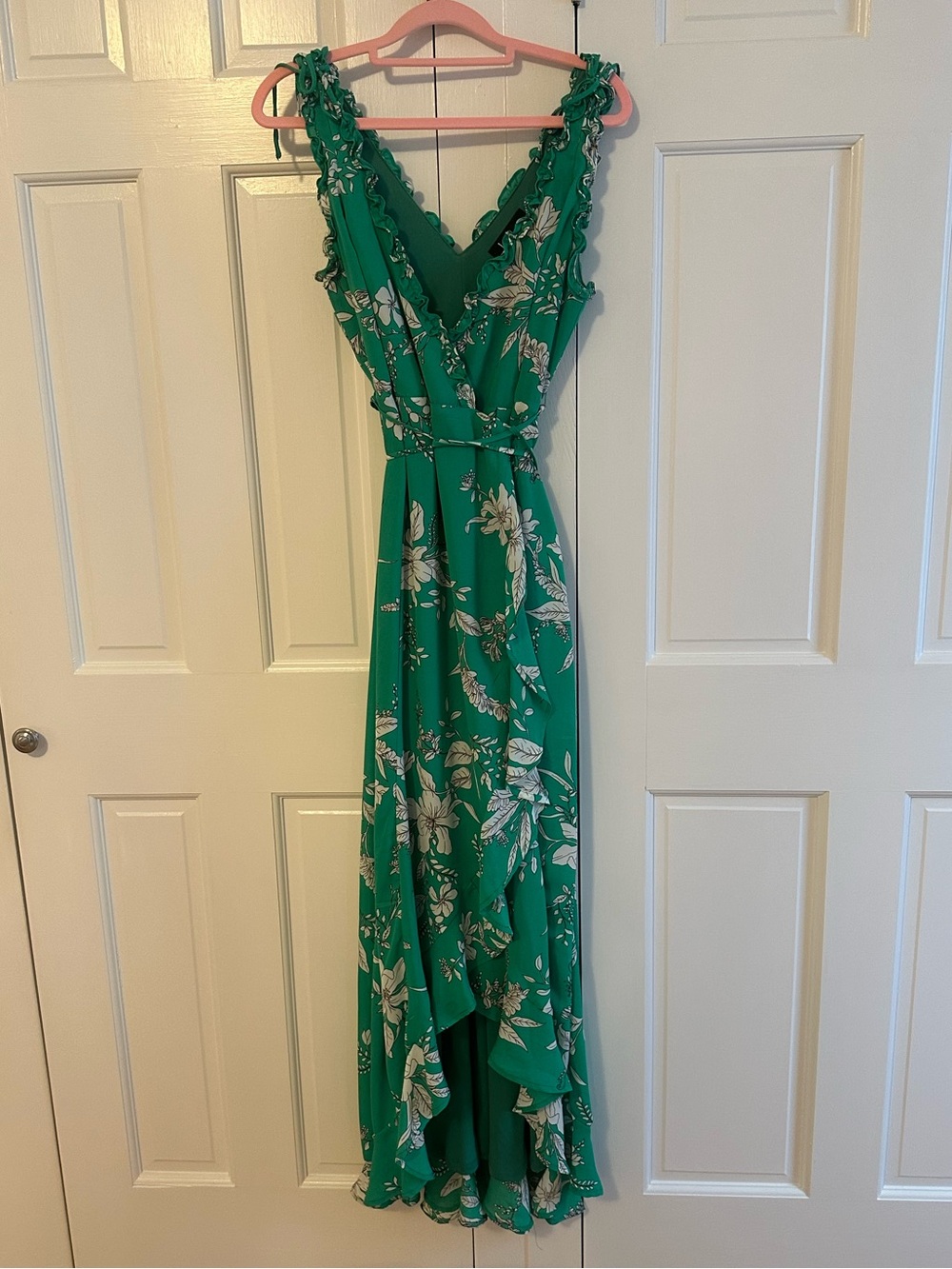 Lulu's Emerald Green Floral Wrap Maxi Dress